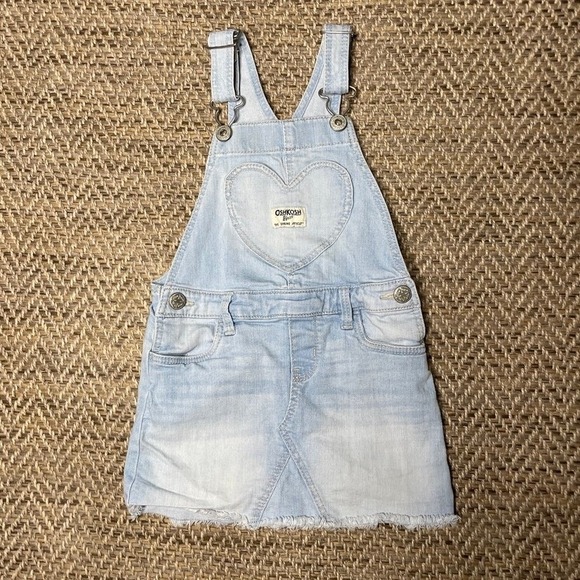 OshKosh B'gosh Other - OshKosh B'gosh Denim Overall Jumper Dress Kids 3T Light Blue Heart Raw Hem